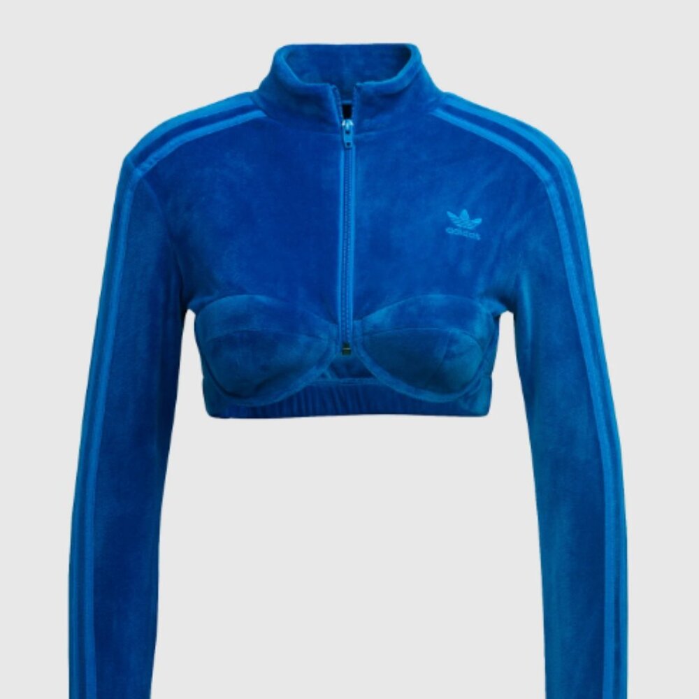 NWT - Adidas X Jeremy Scott Blue Velour Crop Top Track Jacket